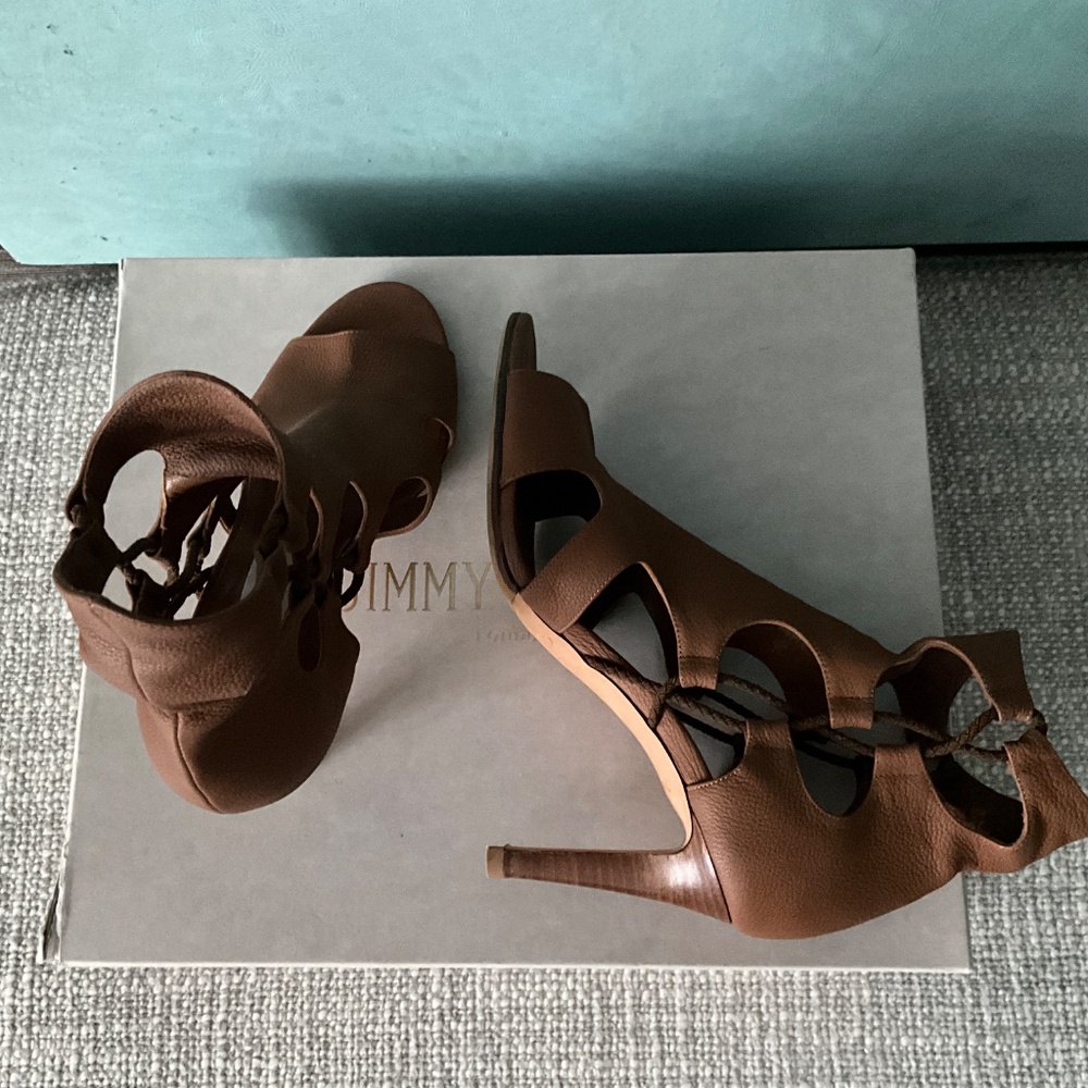 Jimmy Choo Lucky 85 Cognac Cage Sandals Size 39 - Picture 4 of 6
